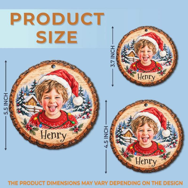 Custom Photo Christmas Gifts for Kids - Personalized Wooden Ornament