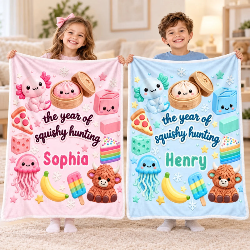 Custom Name Squishy Hunting Gifts For Kids - Personalized Blanket