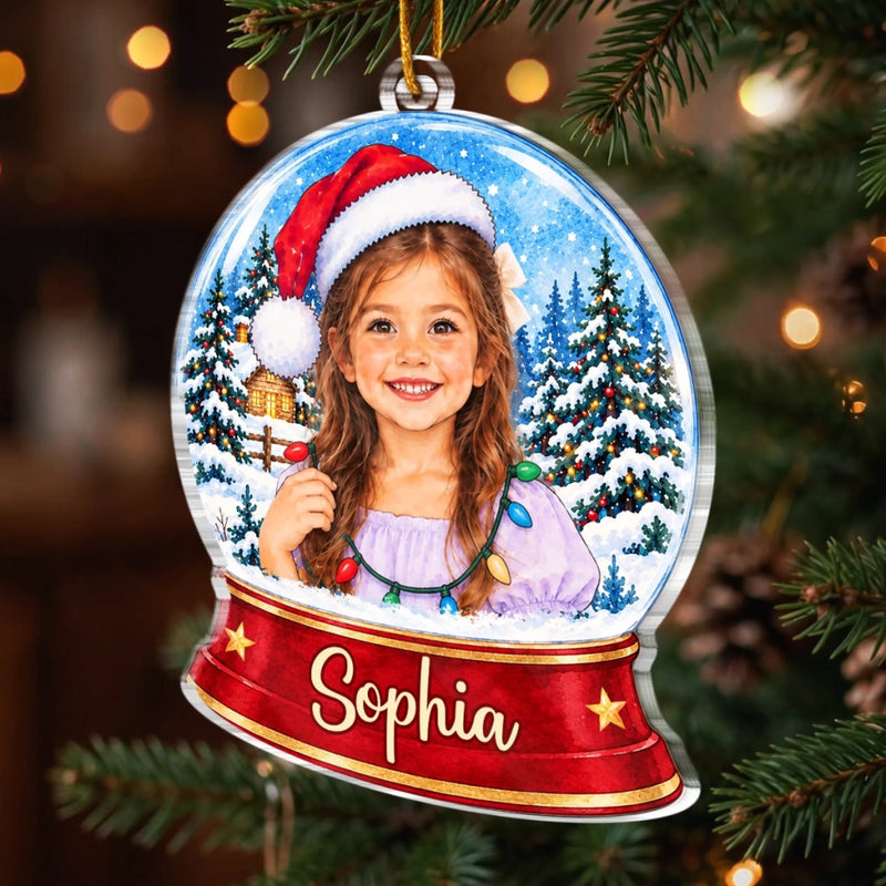 Custom Photo Snow Globe Christmas Gifts for Kids - Personalized Acrylic Ornament