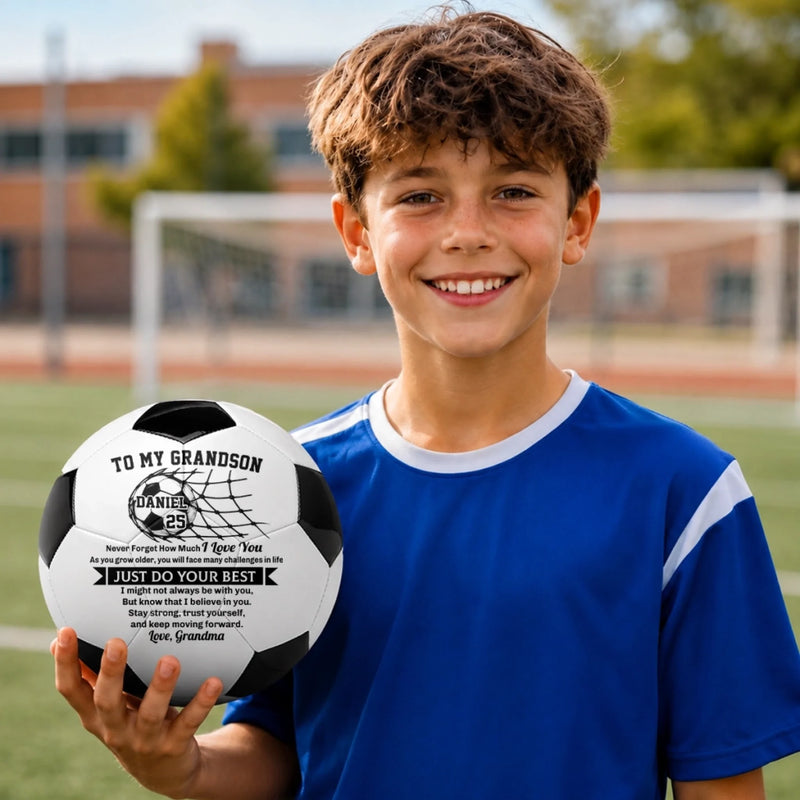Custom Name and Jersey Number Soccer Gifts for Son and Grandson - Personalized Soccer Ball