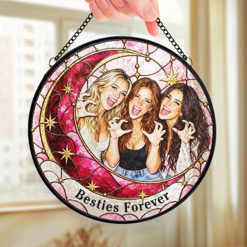 Custom Photo Bestie Friendship Gifts for Women  - Personalized Stained Glass Window Hanging Suncatcher