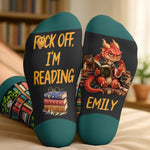 Custom Name Funny Reading Character Gifts for Book Lovers - Personalized Crew Socks