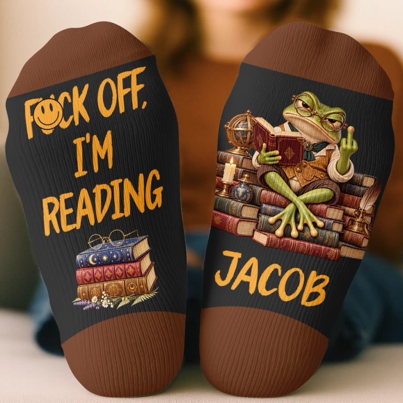 Custom Name Funny Reading Character Gifts for Book Lovers - Personalized Crew Socks