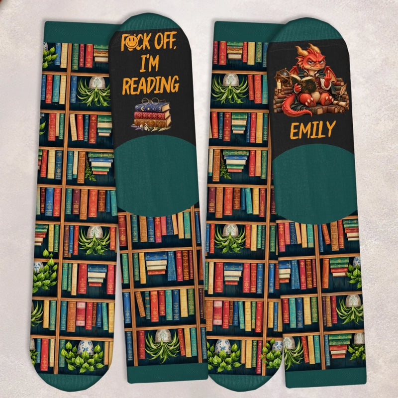 Custom Name Funny Reading Character Gifts for Book Lovers - Personalized Crew Socks