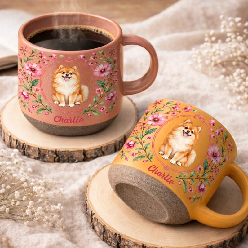Custom Pet Photo Floral Gifts for Pet Lovers - Personalized Pottery Mug