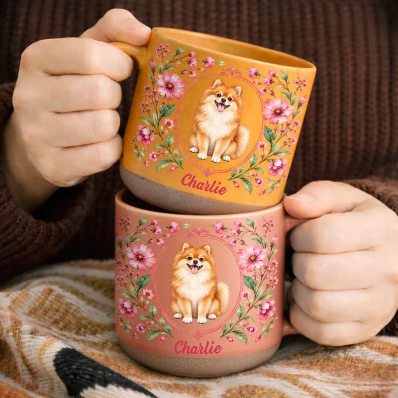 Custom Pet Photo Floral Gifts for Pet Lovers - Personalized Pottery Mug