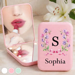 Custom Name Floral Monogram Gifts for Women - Personalized LED Compact Makeup Mirror