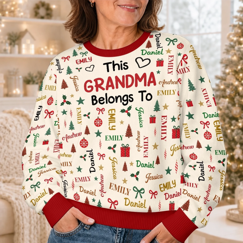 Custom Name Grandma and Grandpa Family Christmas Gifts - Personalized Ugly Sweatshirt