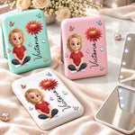 Custom Name Cartoon Girl Beauty Gifts For Women - Personalized LED Compact Makeup Mirror