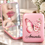 Custom Name Butterfly Floral Gifts for Women 
 - Personalized LED Compact Makeup Mirror