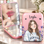 Custom Photo Illustrated Girl Gifts For Women - Personalized LED Compact Makeup Mirror