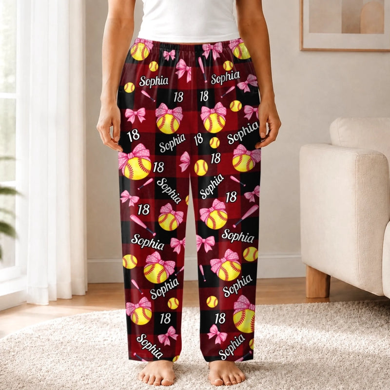 Custom Name Softball Gifts For Women - Personalized Pajama Pants
