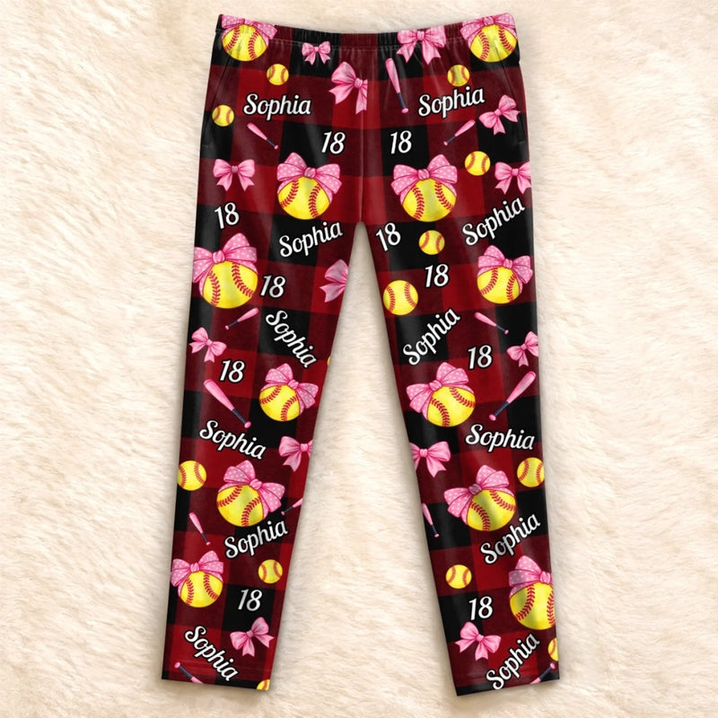 Custom Name Softball Gifts For Women - Personalized Pajama Pants