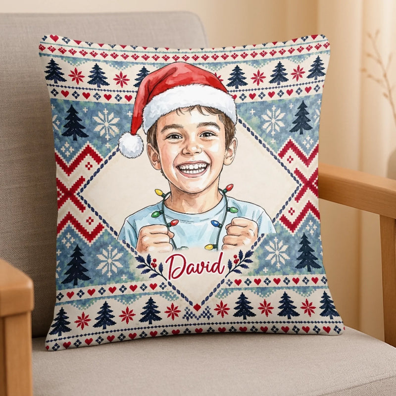 Custom Photo Name Christmas Gifts for Kids - Personalized Pillow