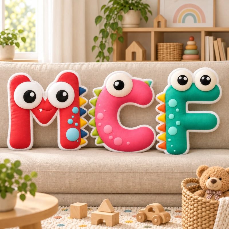Custom Cute Monster Initial Kids Gifts - Personalized Shaped Pillow