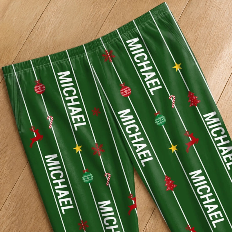 Custom Name Striped Christmas Pajama Gifts for Families - Personalized Pajamas Pants