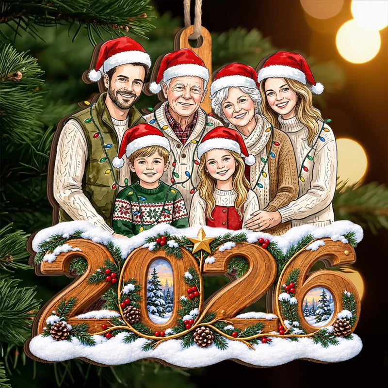 Custom Family Photo Christmas Gifts - Personalized Wooden Ornament