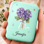 Custom Name Birth Month Flower Bouquet Gifts for Women - Personalized LED Compact Makeup Mirror