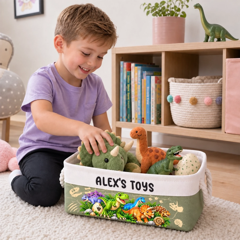 Custom Name Dinosaur Toy Storage Gifts for Kids - Personalized Storage Basket