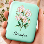 Custom Name Birth Month Flower Makeup Gifts For Women - Personalized LED Compact Makeup Mirror