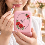 Custom Name Floral Beauty Gifts For Women - Personalized LED Compact Makeup Mirror