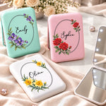 Custom Name Floral Beauty Gifts For Women - Personalized LED Compact Makeup Mirror