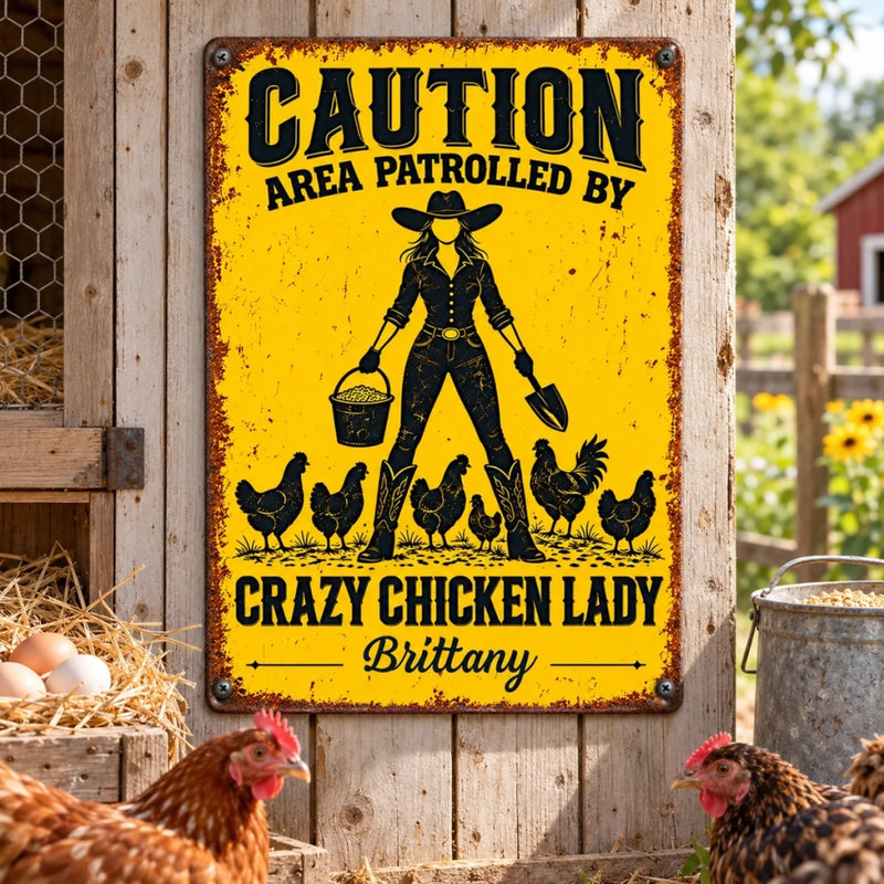 Custom Name Crazy Chicken Lady Gifts - Personalized Metal Sign