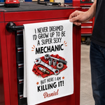 Custom Name Funny Mechanic Gifts for Men - Personalized Kitchen Towel