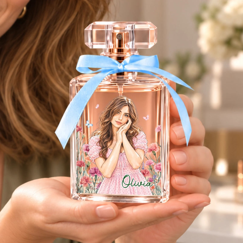 Custom Photo Floral Portrait Gifts for Women - Personalized Refillable Perfume Bottle