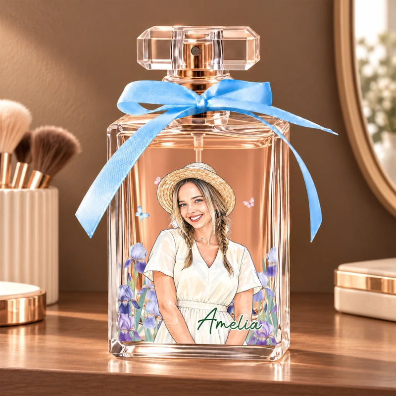 Custom Photo Floral Portrait Gifts for Women - Personalized Refillable Perfume Bottle