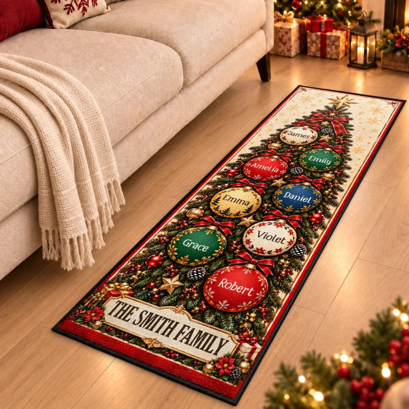 Custom Name Christmas Tree Ornament Family Decor - Personalized Runner Rug