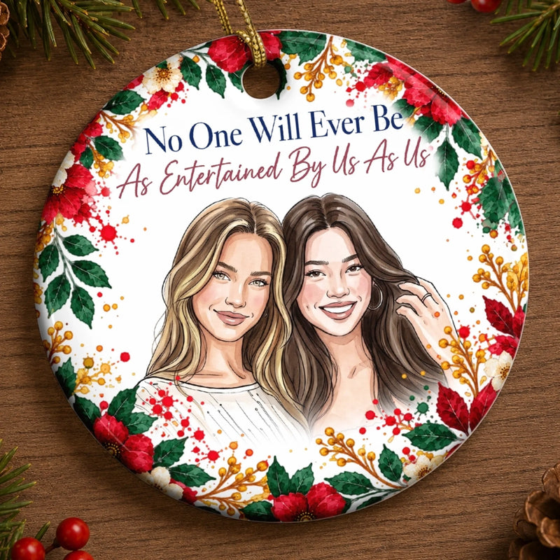 Custom Photo Best Friend Floral Christmas Keepsake - Personalized Ceramic Ornament
