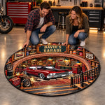 Custom Photo Classic Car Garage Decor - Personalized Quilted Round Mat