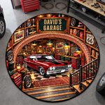 Custom Photo Classic Car Garage Decor - Personalized Quilted Round Mat