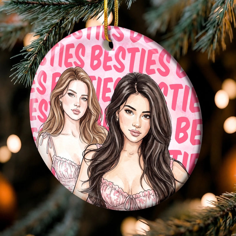 Custom Photo Watercolor Bestie Christmas Keepsake - Personalized Ceramic Ornament