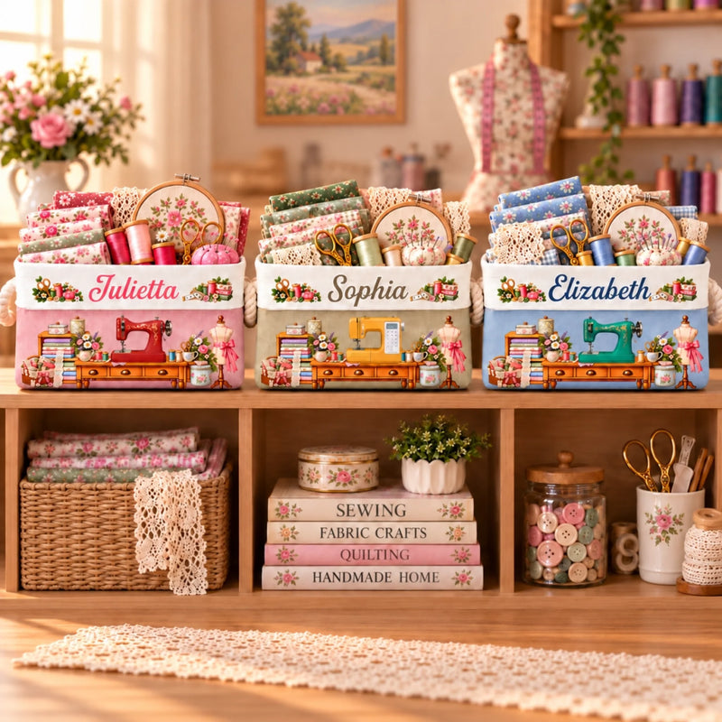 Custom Name Sewing Machine Gifts For Sewer, Seamstresses, Women - Personalized Storage Basket