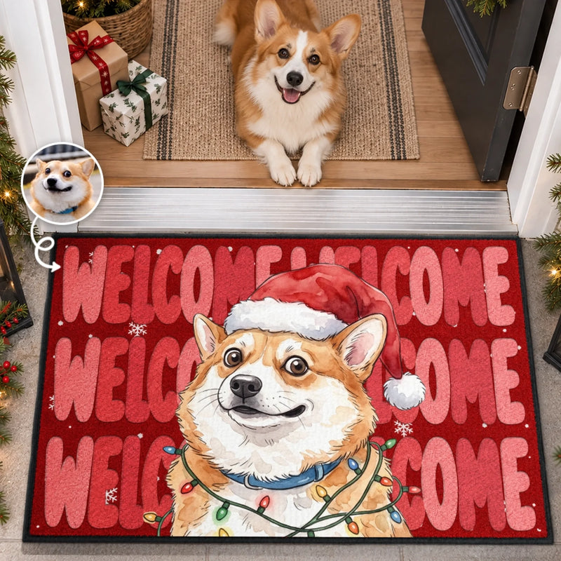 Custom Pet Photo Festive Welcome Decor - Personalized Decorative Mat