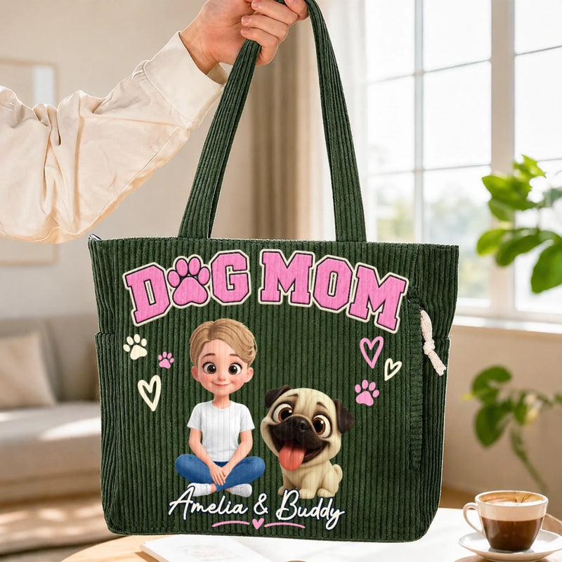 Custom Name Dog Mom Gifts For Dog Lovers - Personalized Corduroy Tote Bag