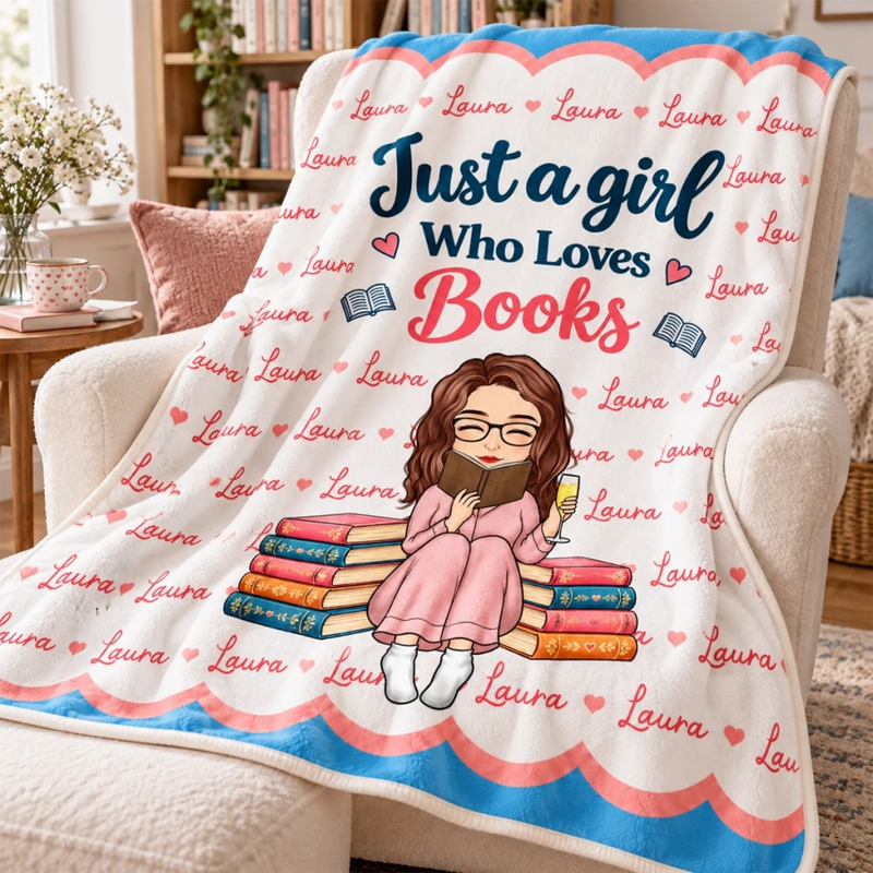 Custom Name Just A Girl Who Loves Books Gifts for Women - Personalized Blanket