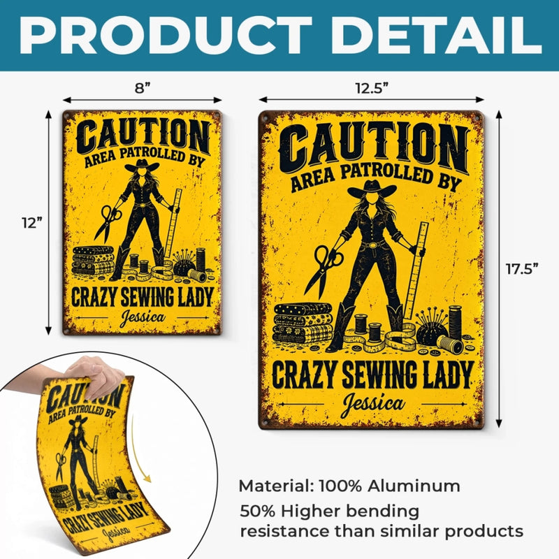 Custom Name Crazy Sewing Lady Gifts - Personalized Metal Sign