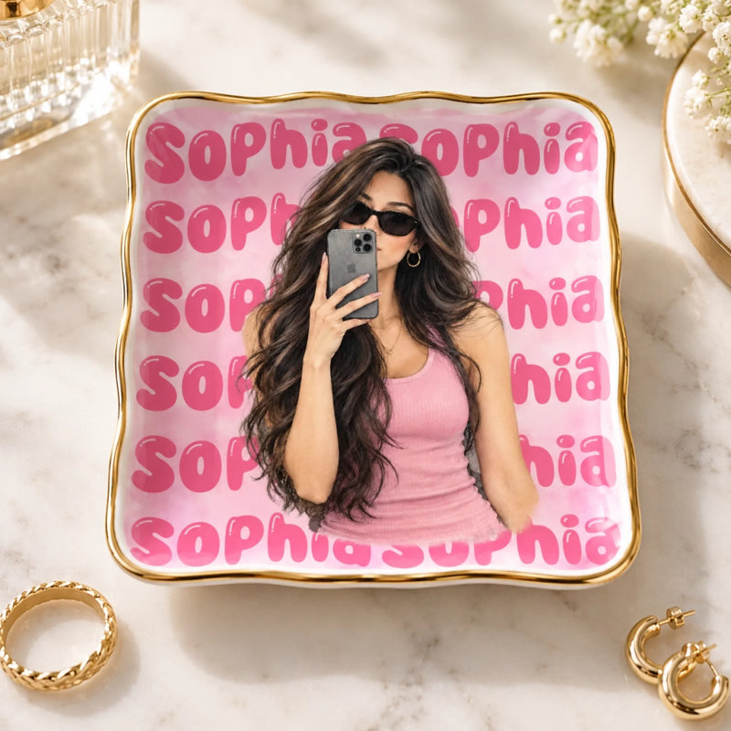 Custom Photo Name Jewelry Gifts for Women - Personalized Jewelry Dish