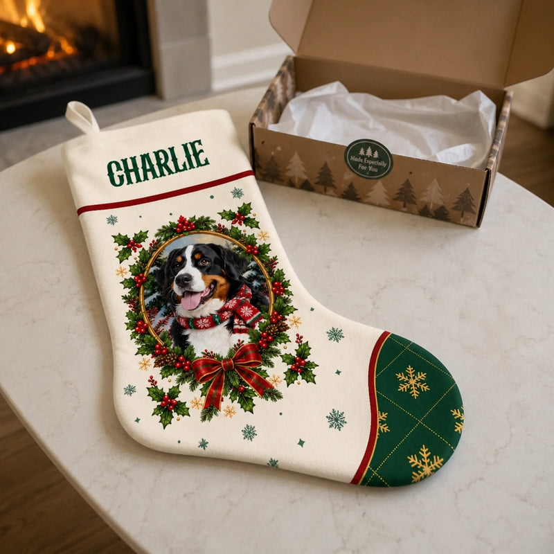 Custom Pet Photo And Name Christmas Gifts For Pet Lovers, Pet Owners - Personalized Stocking