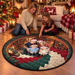 Custom Family Photo Christmas Library Decor - Personalized Quilted Round Mat