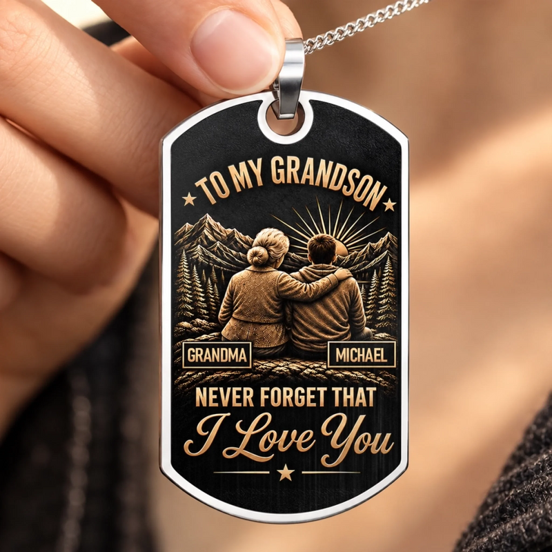 Custom Name Grandson Gifts from Grandma - Personalized Dog Tag Necklace