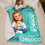 Custom Name Rainbow Squishy Character Photo Gifts for Kids - Personalized Blanket