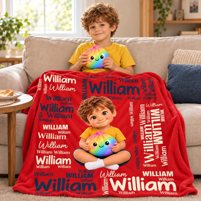 Custom Name Rainbow Squishy Character Photo Gifts for Kids - Personalized Blanket