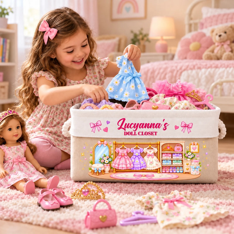 Custom Name Doll Closet Gifts For Kids & Girls - Personalized Storage Basket
