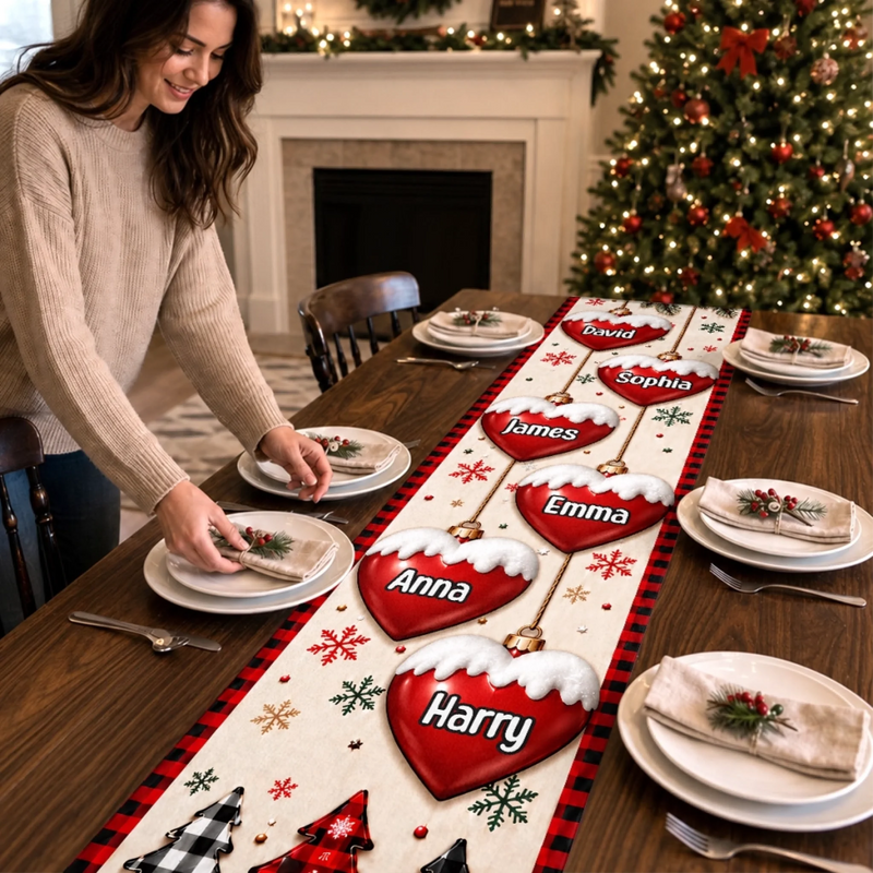 Custom Name Christmas Family Table Decor - Personalized Table Runner