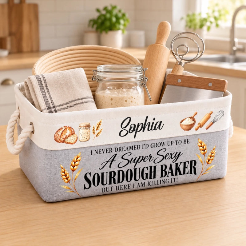 Custom Name Sourdough Baker Gifts - Personalized Storage Basket