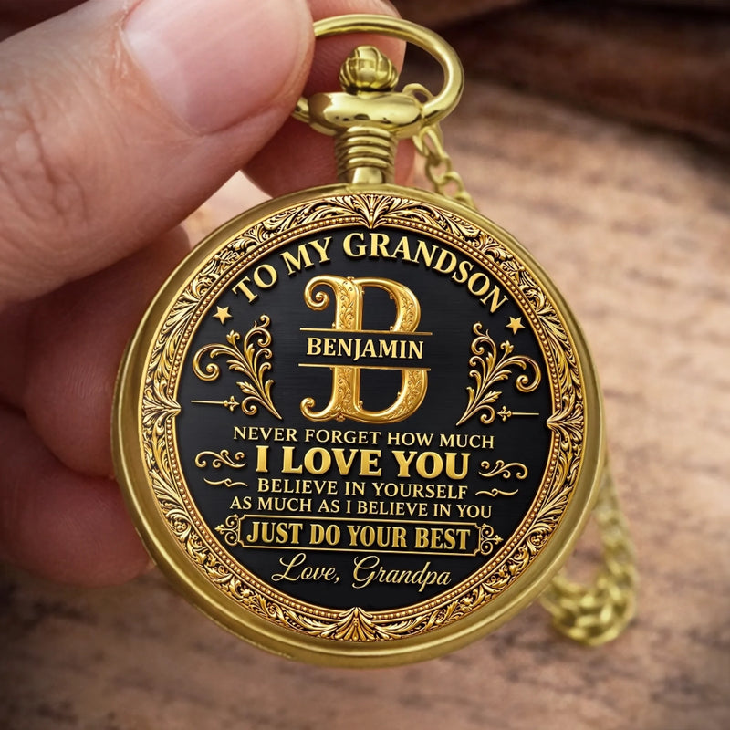 Custom Name Vintage Gifts For Grandson - Personalized Pocket Watch